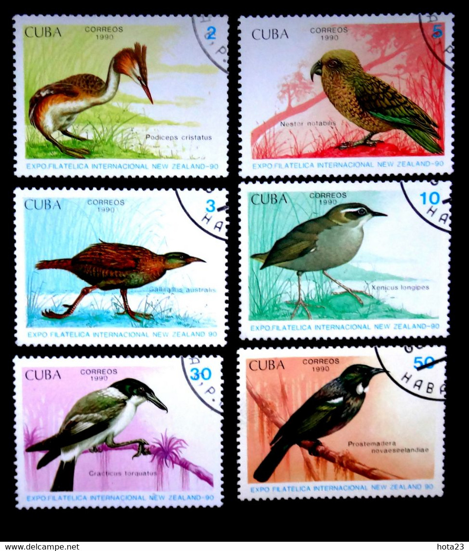 (!) Cuba 1990 International Stamp Exhibition NEW ZEALAND '90 Auckland  Expo Animals Birds Bird Stamps 6  USED / CTO - Usati