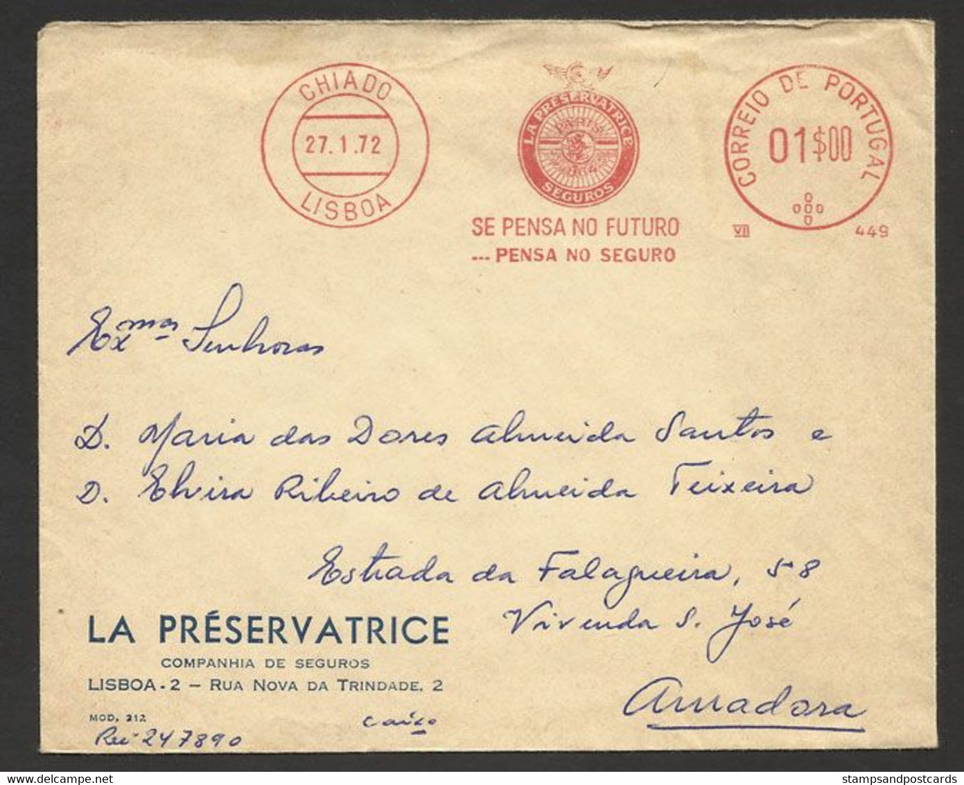 Portugal EMA Cachet Rouge La Preservatrice Compagnie Assurance 1972 Insurance Company Franking Stamp Meter - Maschinenstempel (EMA)