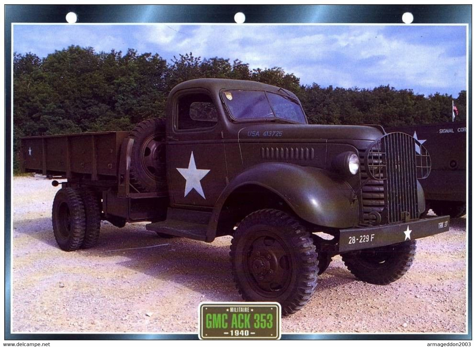 C2/ FICHE CARTONNE CAMION MILITAIRE USA 1940 GMC ACK 353 - LKW