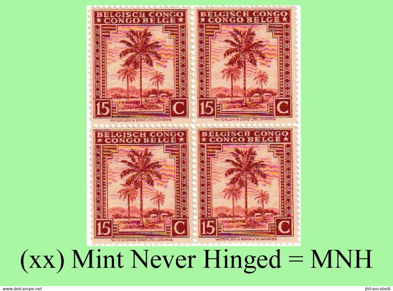 1942 ** BELGIAN CONGO / CONGO BELGE = COB 230 MNH ED BROWN PALM TREE  : BLOCK OF -4- STAMPS WITH ORIGINAL GUM - Blocks & Kleinbögen