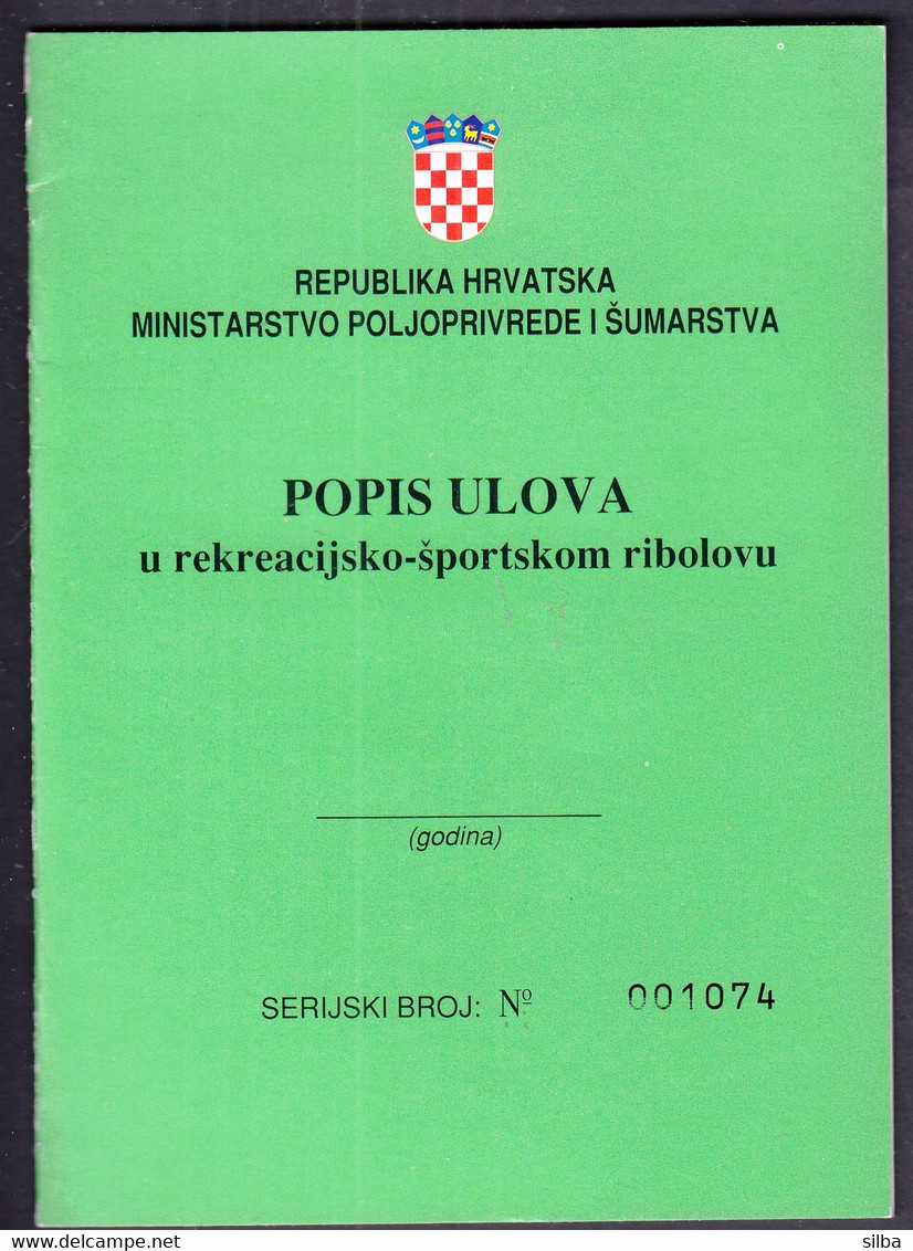 Croatia / Fishing / Popis Ulova U Rekreacijsko športskom Ribolovu, List Of Catches In Recreational Sport Fishing - Fischerei