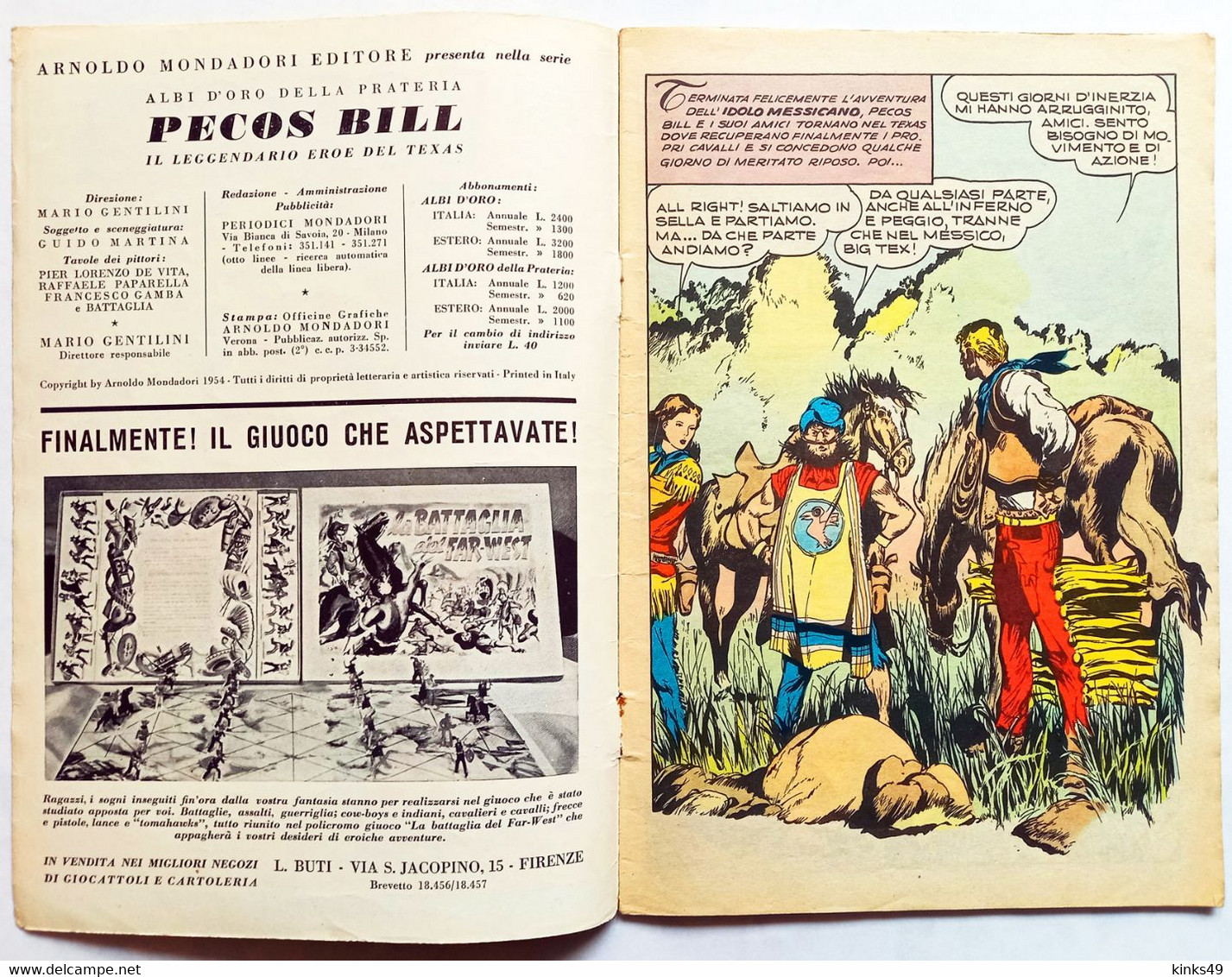 B218> PECOS BILL Albo D'Oro Mondadori N° 22 Del 28 OTT. 1954 ( Il Mistero Del Pony Express ) - Primeras Ediciones