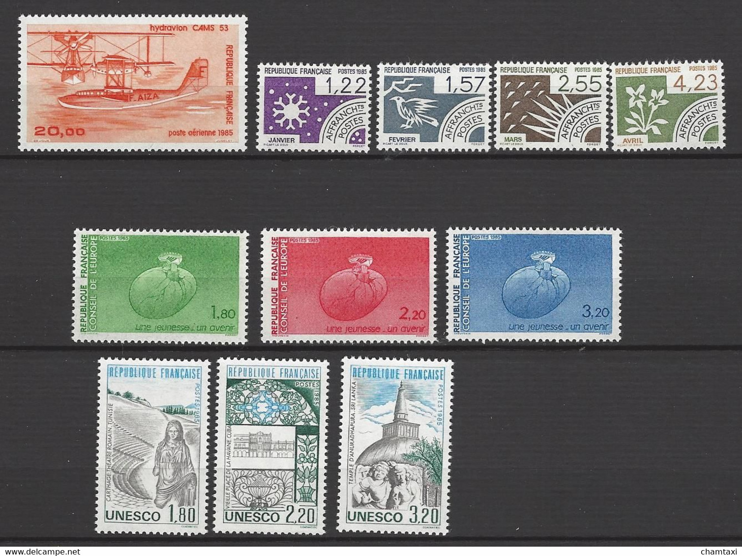 FRANCE 1985 ANNEE COMPLETE 57 TIMBRES PA 58 PREO 186 A 189 TIMBRES SERVICES 85 A 90 + 2 Roulettes 2378b Et 2379b - 1980-1989