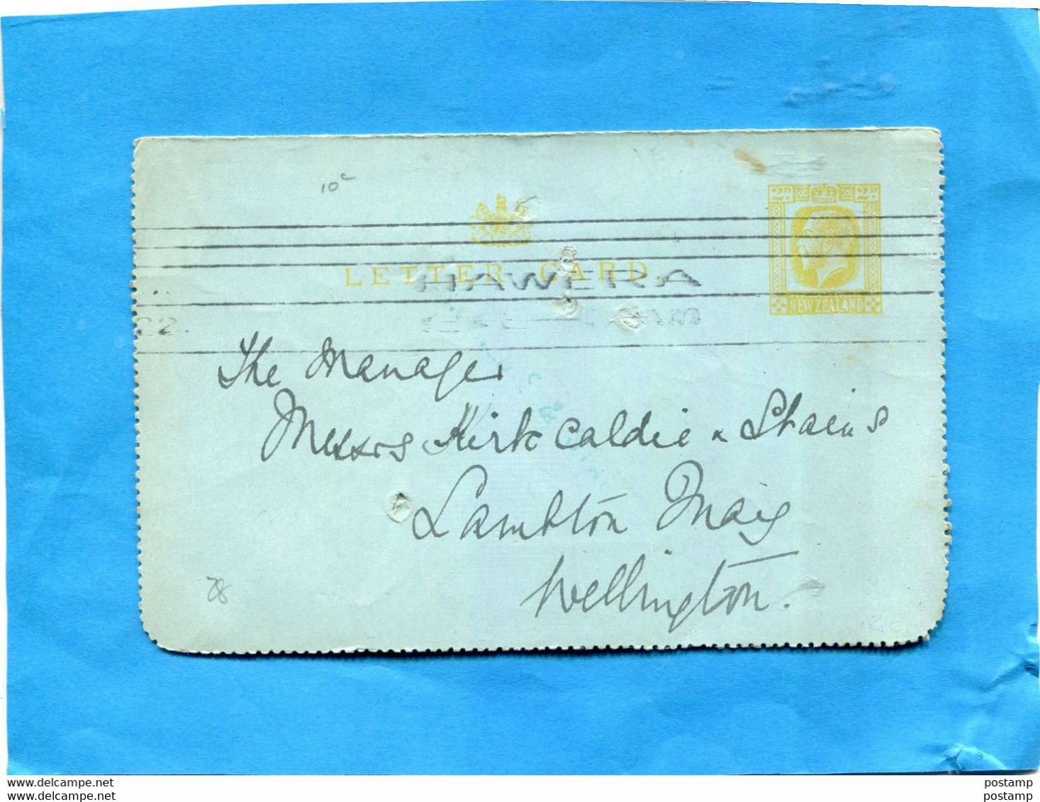 Nouvelle Zelande Marcophilie-carte Entier Postal Stationery- 2d  Cad HAWERA 1922 >Wellington - Ganzsachen