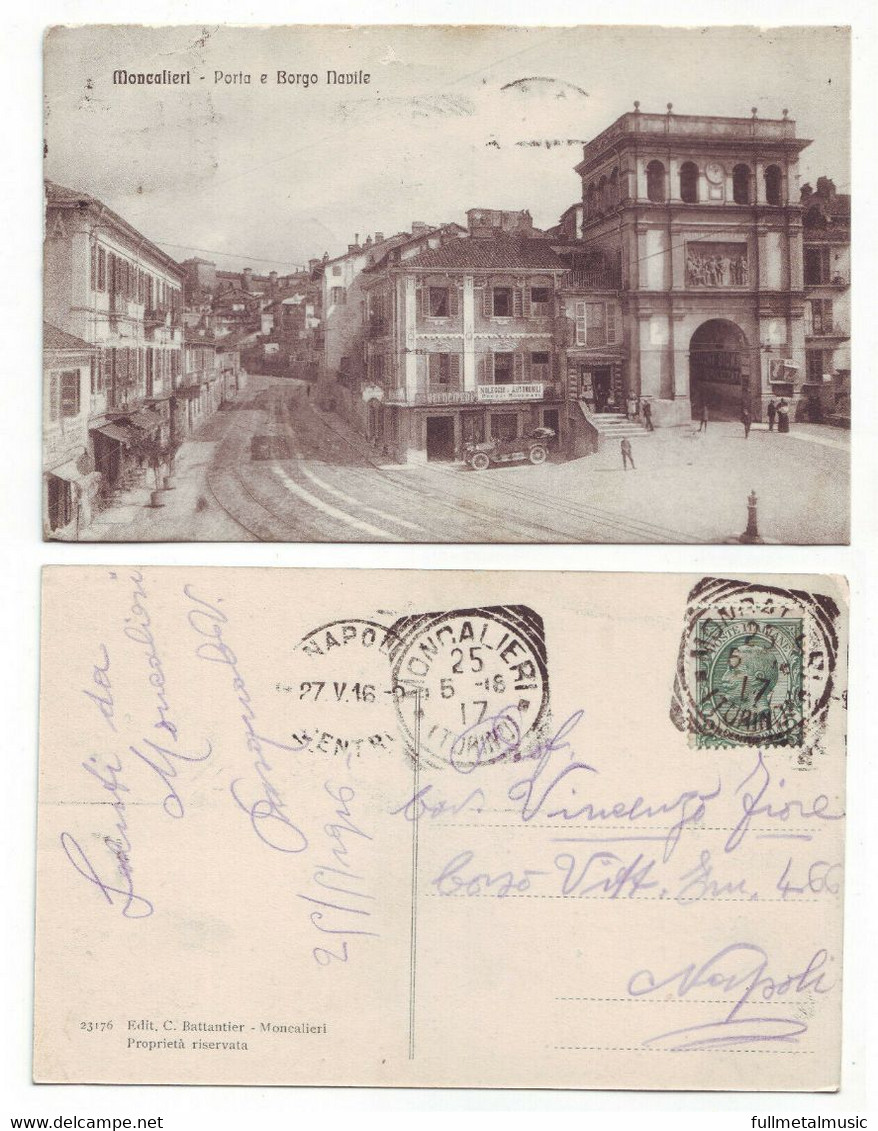 Moncalieri ( Torino ) - Porta E Borgo Navile ,  Noleggio Automobili Viaggiata 1916 Anni '10 Battantier Ed. (G0H) Difetti - Moncalieri