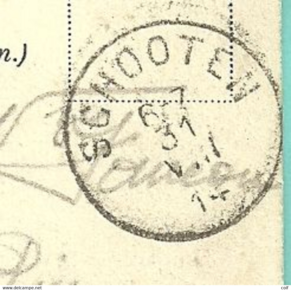 Kaart Stempel SCHOOTEN Op 31/08/1914 (Offensief W.O.I) - Zone Non Occupée