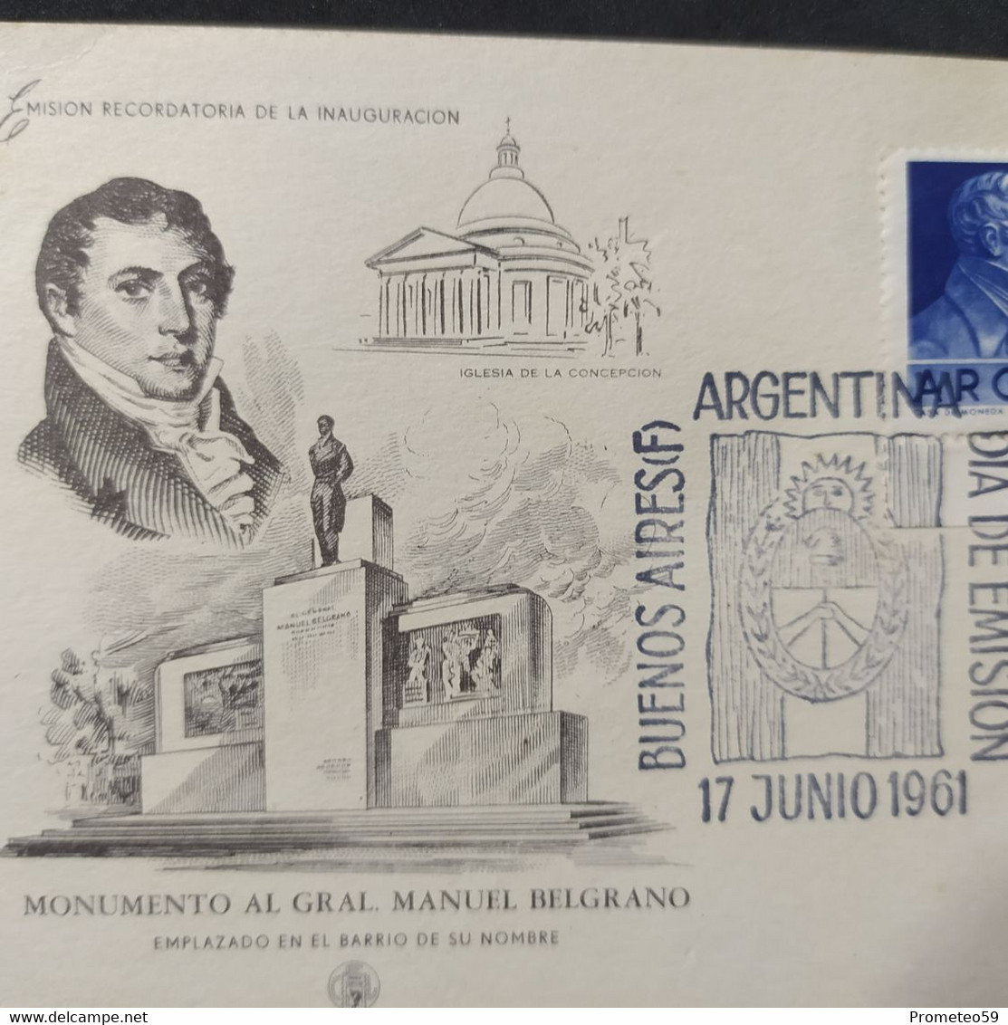 Día De Emisión – Emisión Recordatoria Inauguración Monumento Al Gral. Manuel Belgrano – 17/6/1961 Buenos Aires Argentina - Markenheftchen