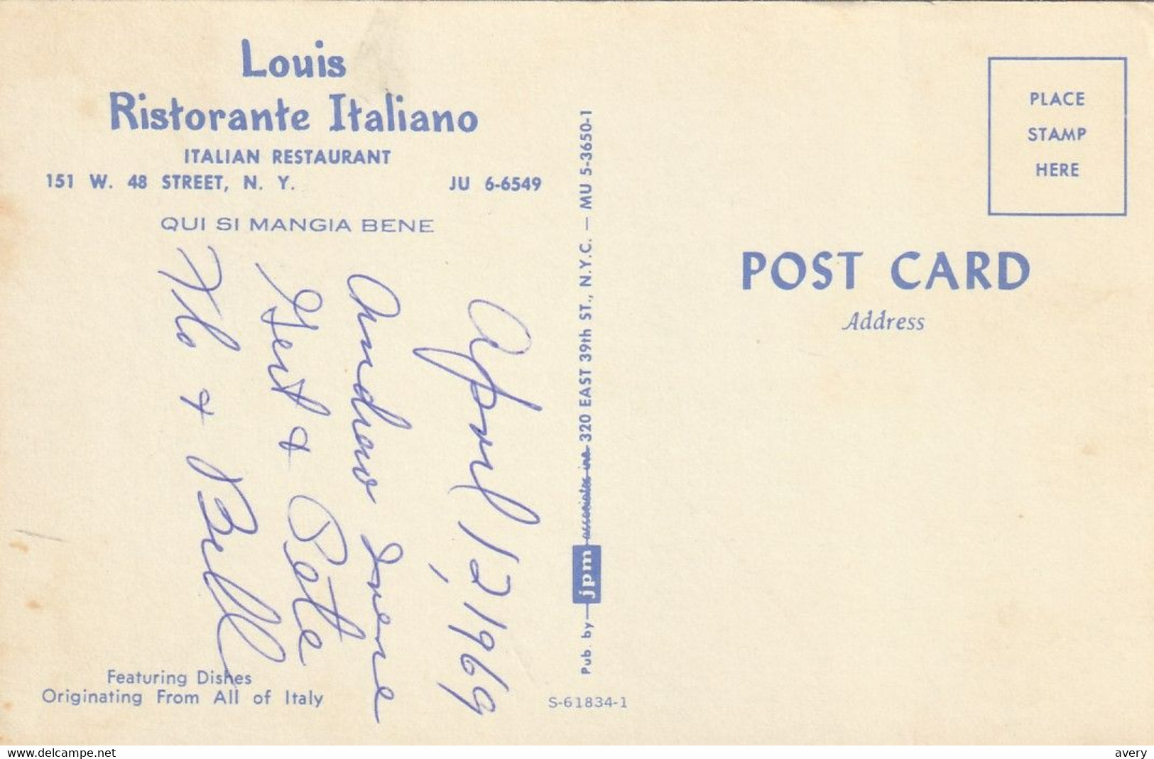 Louis Ristorante Italiano, Italian Restaurant 151 W. 48 Street New York City  Qui Si Mangia Bene - Bars, Hotels & Restaurants