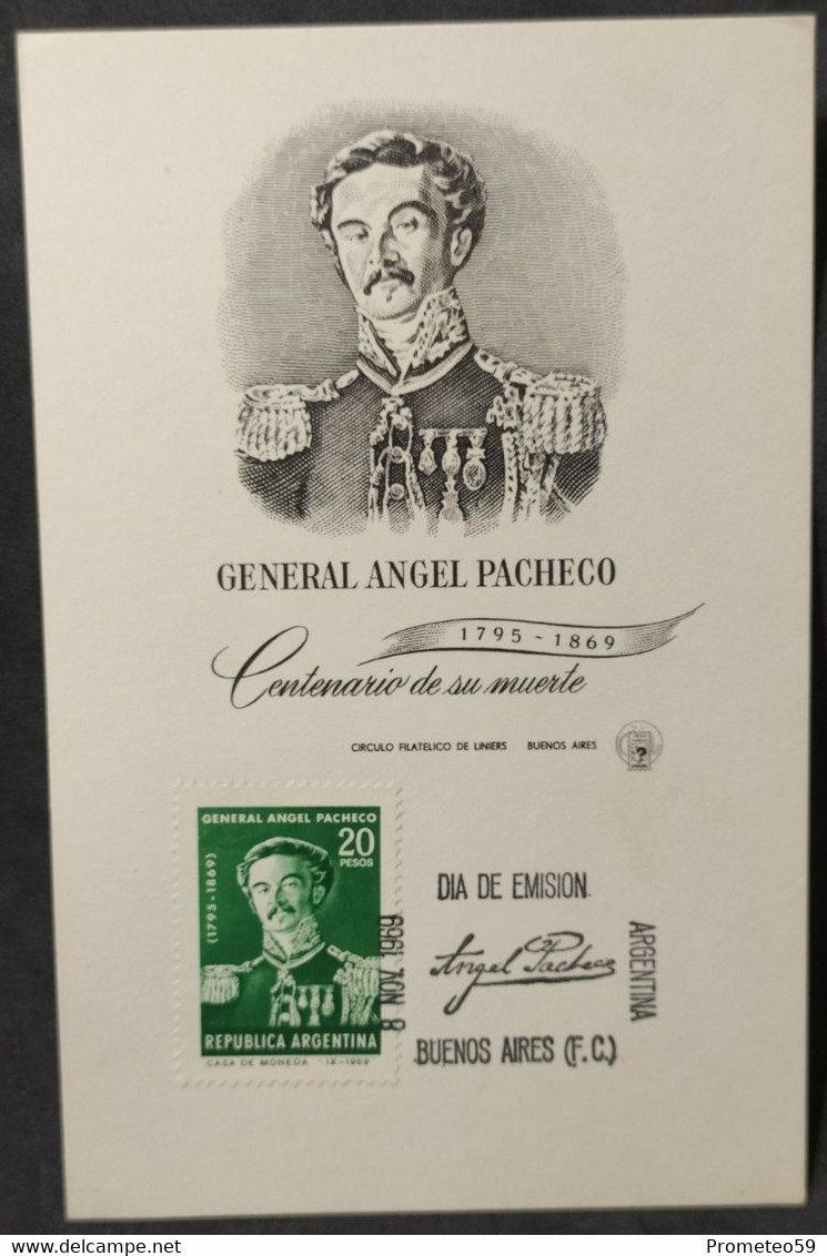 Día De Emisión - Gral. Angel Pacheco - Centenario De Su Muerte - 8/11/1969 - Booklets