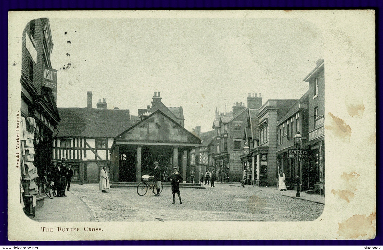 Ref 1588 - 1904 Postcard - The Butter Cross Market Drayton Shropshire - Duplex Postmark - Shropshire