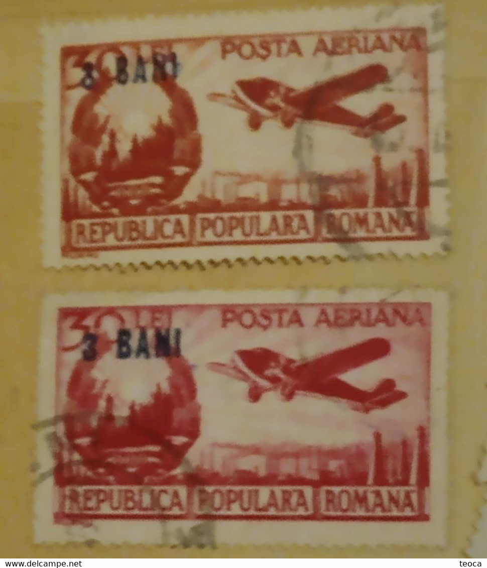 Errors Romania 1952 # Mi A1363 Air Mail , Planes , Printed With Inverted RPR Watermark Used - Varietà & Curiosità