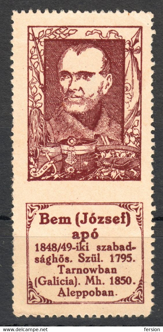 Jozef József Bem General Hungary Poland 1848 AUSTRIA Revolution 1898 1914 History Portraits Label Cinderella Vignette - Autres & Non Classés