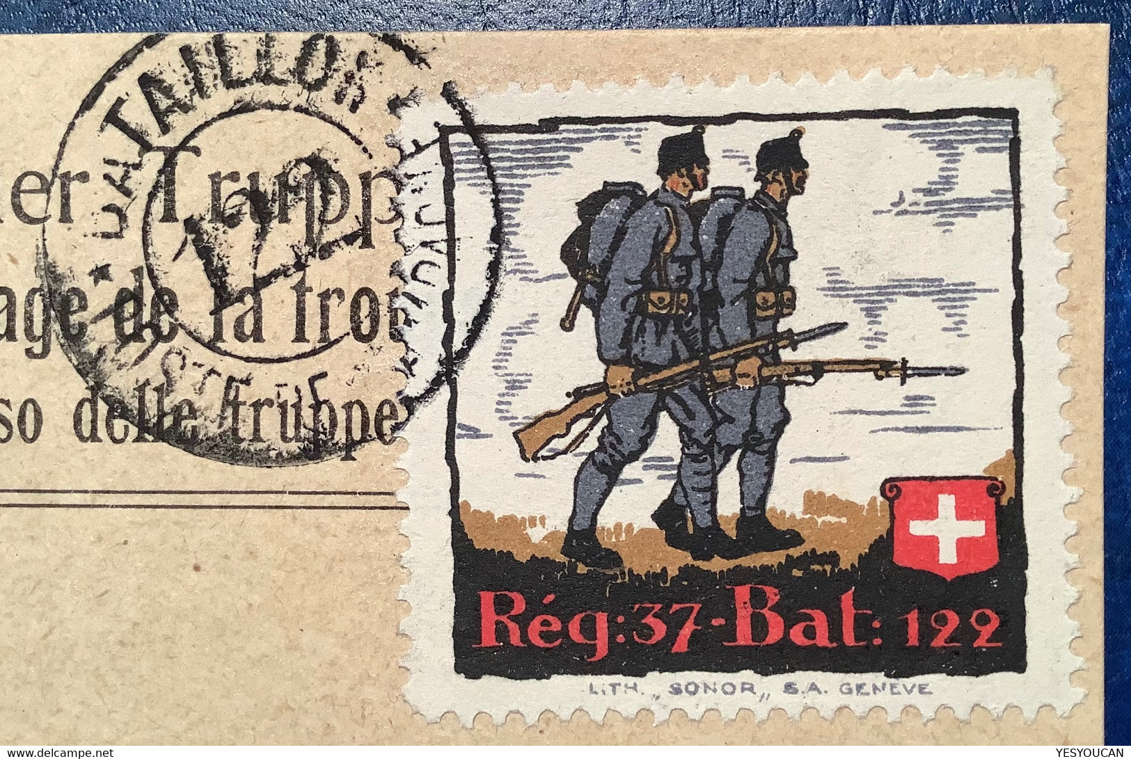 1917 Soldatenmarke REG:37-BAT:122 Feldpost-Karte>Nyon VD (Suisse Timbre Poste Militaire Schweiz WW1 War 1914-1918 Guerre - Dokumente