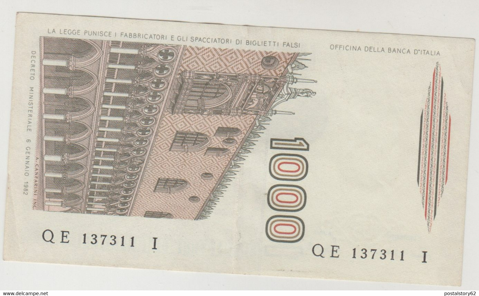 Lire 1000 Banca D'Italia, Piega Al Centro E. In Basso A Dx Ma Fresca - 1000 Lire