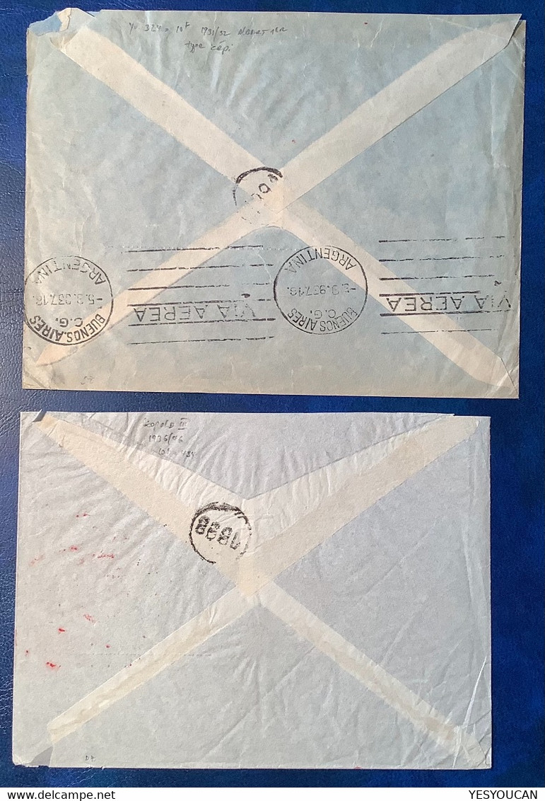 BELGIQUE 1931 10f Képi#324...ST NIKLAAS 1937lettre Buenos Aires Argentina PAR AVION VIA DEUTSCHE LUFTPOST&CONDOR(2 Cover - 1931-1934 Mütze (Képi)