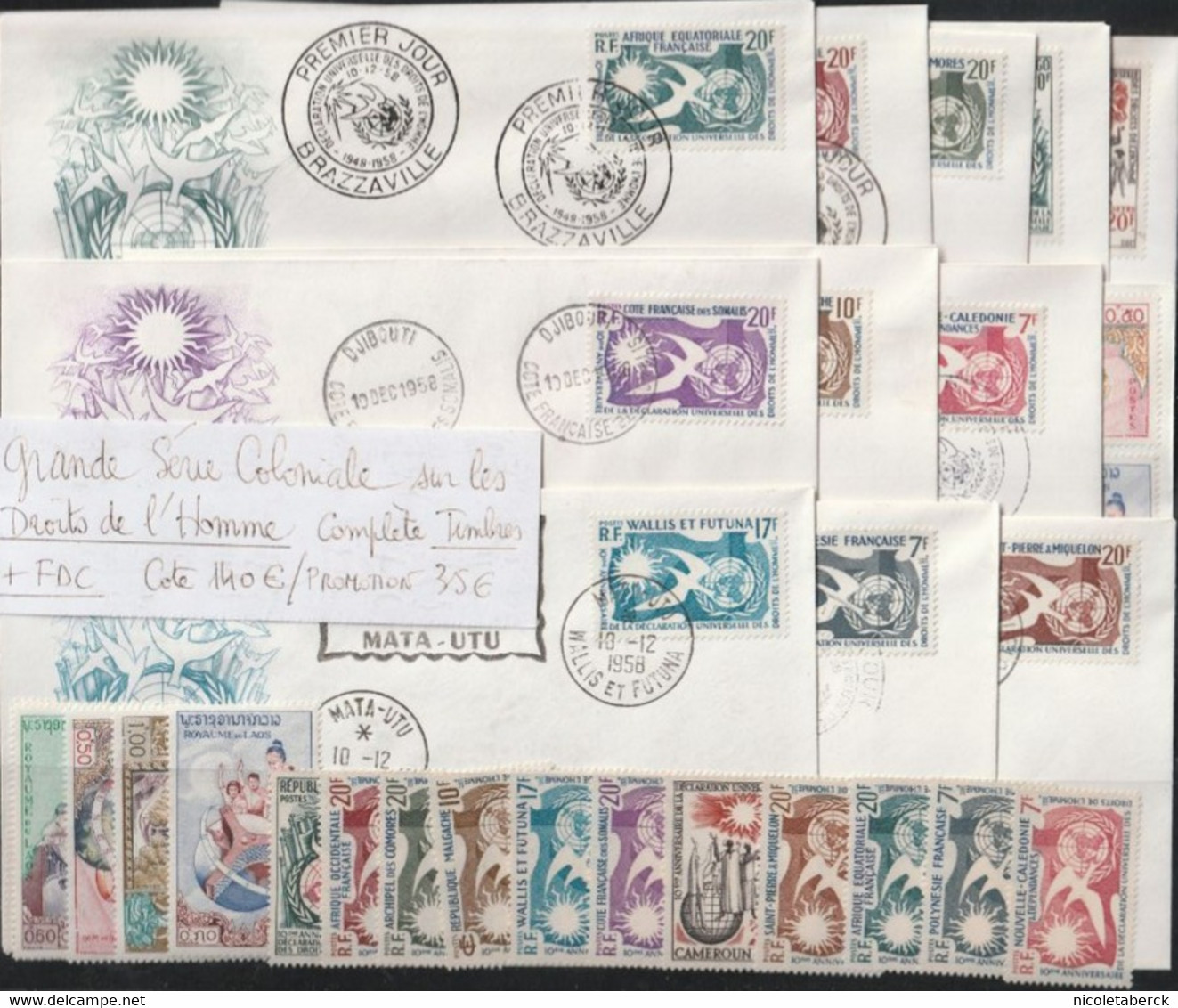 GRANDE SERIE COLONIALE SUR LES DROITS DE L'HOMME. Complète, Timbres +FDC. Cote 146€ Promotion 35€ - Ohne Zuordnung