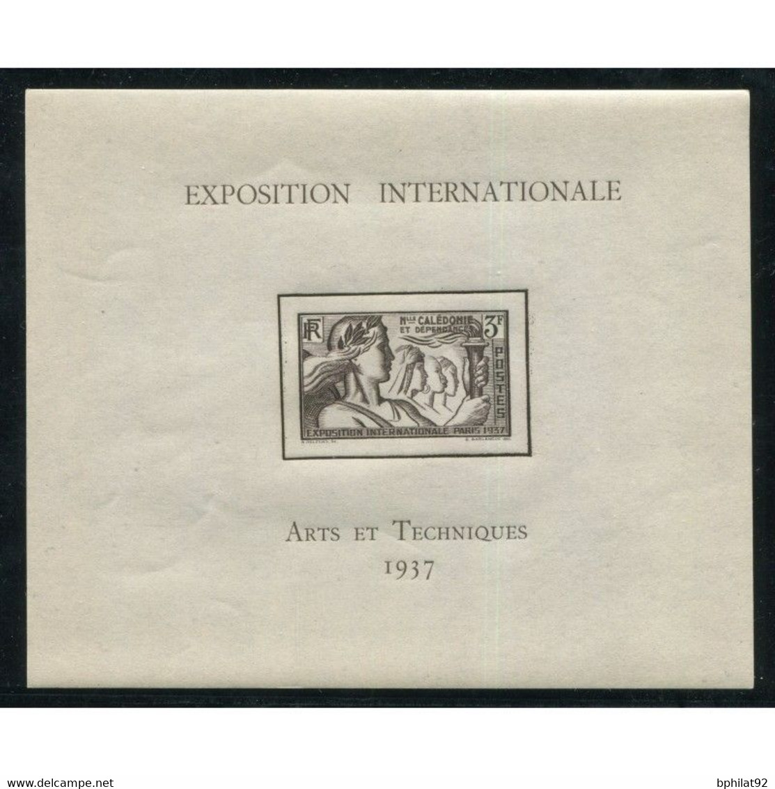 !!! NOUVELLE CALÉDONIE : BLOC FEUILLET N° 1 EXPOSITION INTERNATIONALE - ARTS & TECHNIQUES 1937 NEUF ** - Blocs-feuillets