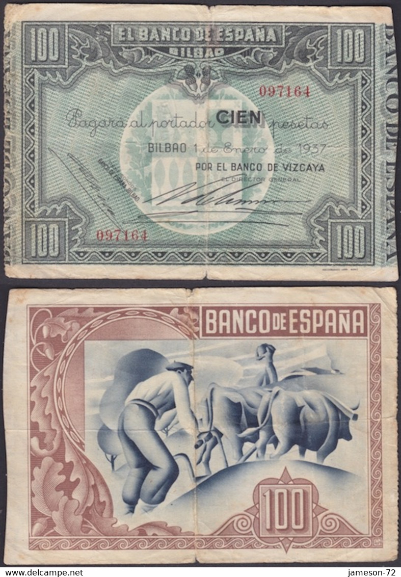 SPAIN - 100 Pesetas 1937 P# S565 Banco De España, Bilbao - Edelweiss Coins - 100 Pesetas