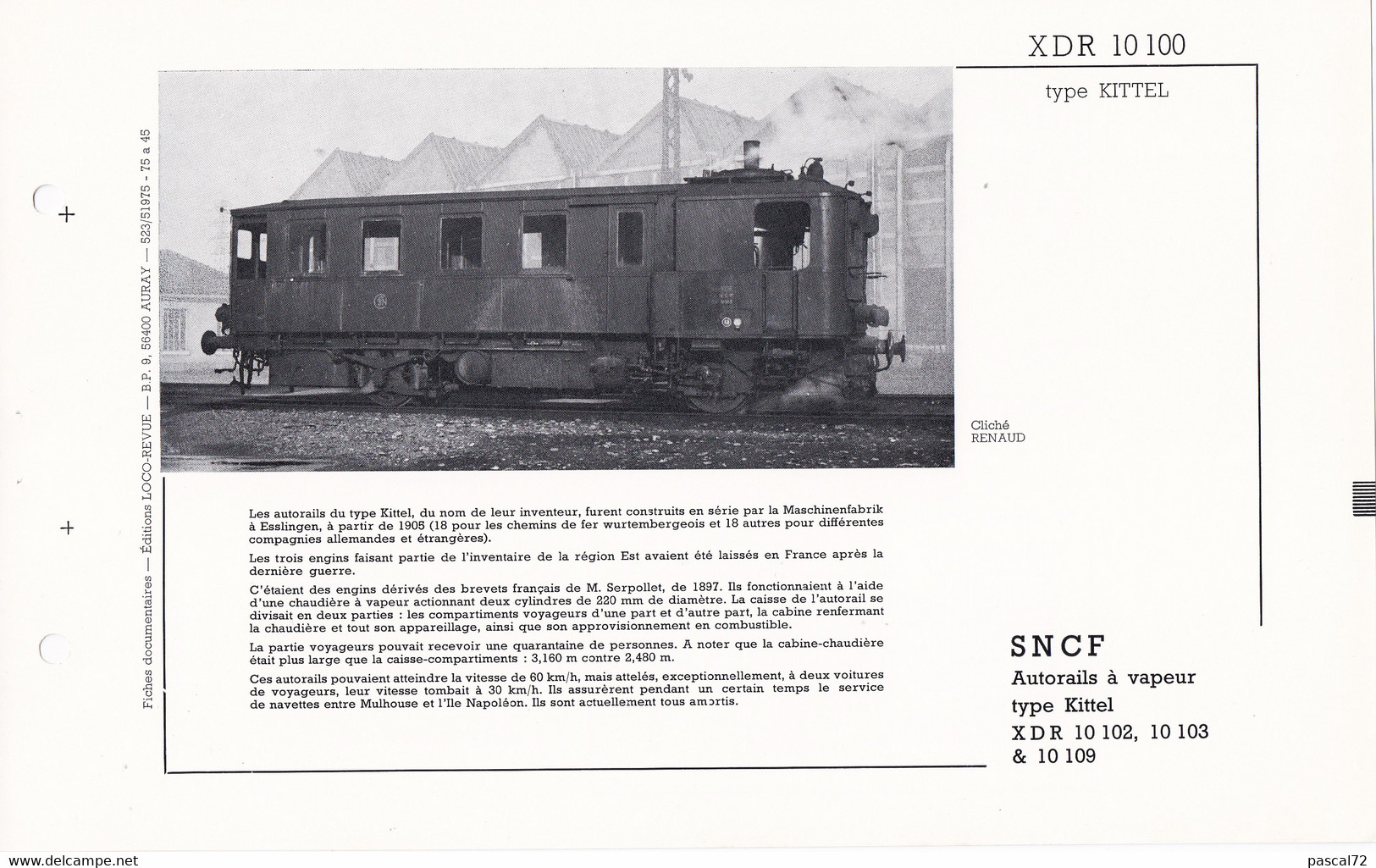 XDR 10100 FICHE DOCUMENTAIRE LOCO REVUE N° 523 MAI 1975 - Français