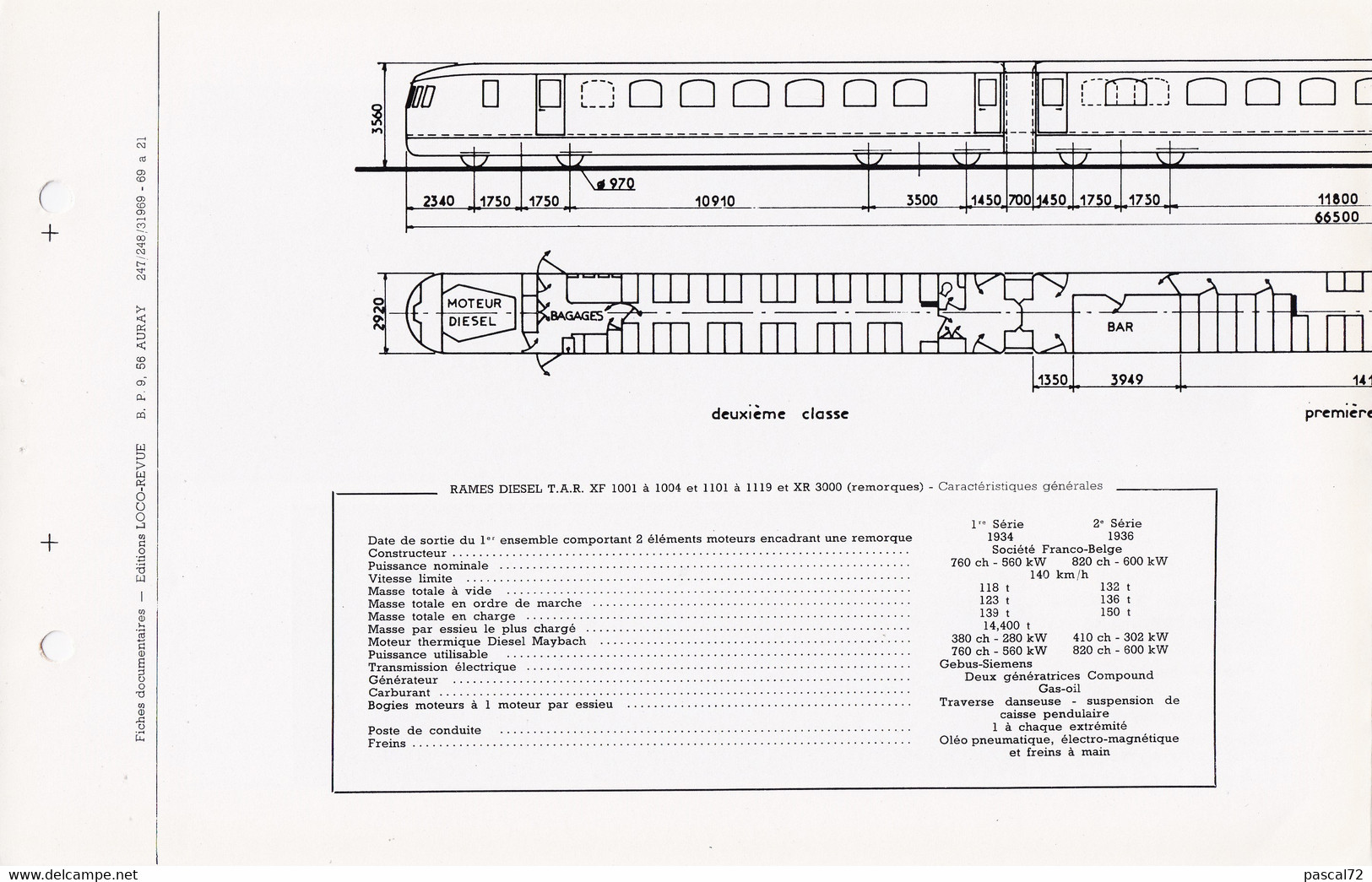 XF 1000 & 1100 FICHE DOCUMENTAIRE DOUBLE LOCO REVUE N° 247/248 MARS 1969 - Français