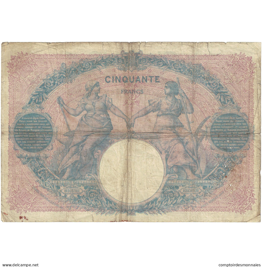 France, 50 Francs, 1909, M.3515 727, B, Fayette:14.22, KM:64e - 50 F 1889-1927 ''Bleu Et Rose''