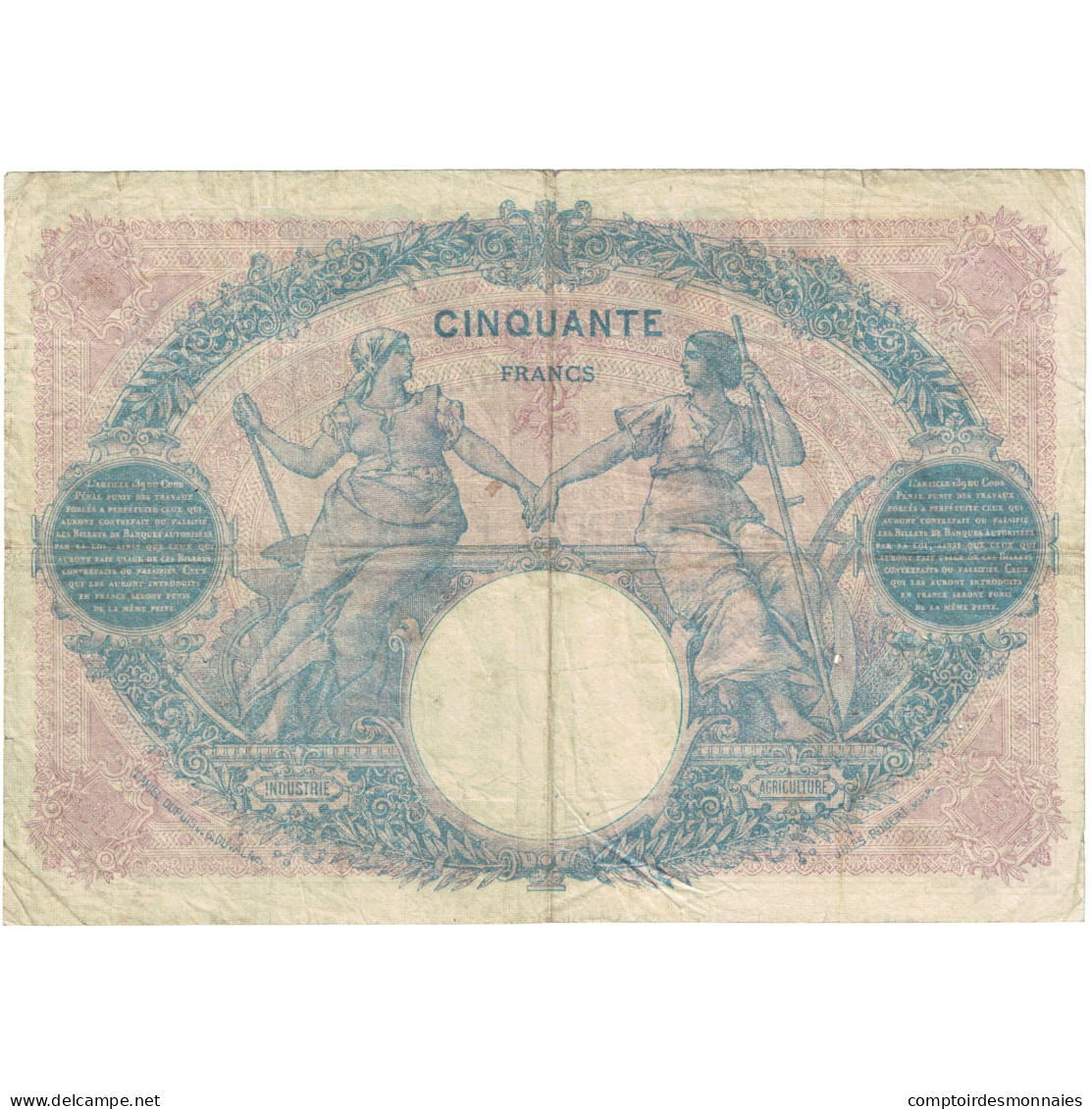 France, 50 Francs, 1921, V.8796 306, TB, Fayette:14.34, KM:64f - 50 F 1889-1927 ''Bleu Et Rose''