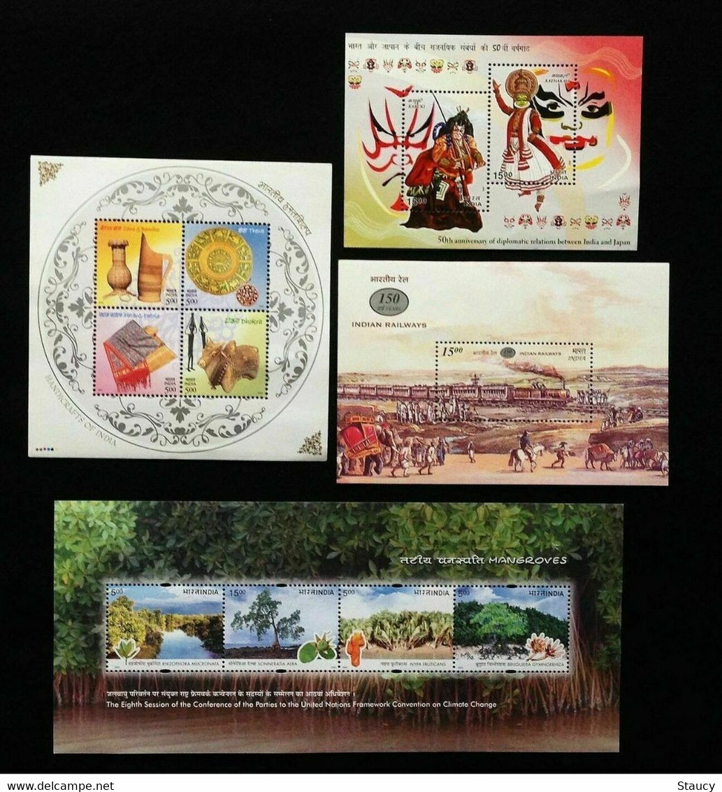 India 2002 Complete Full Set 4 Miniature Sheets Mangroves Railways Handicrafts MS MNH As Per Scan - Lots & Serien