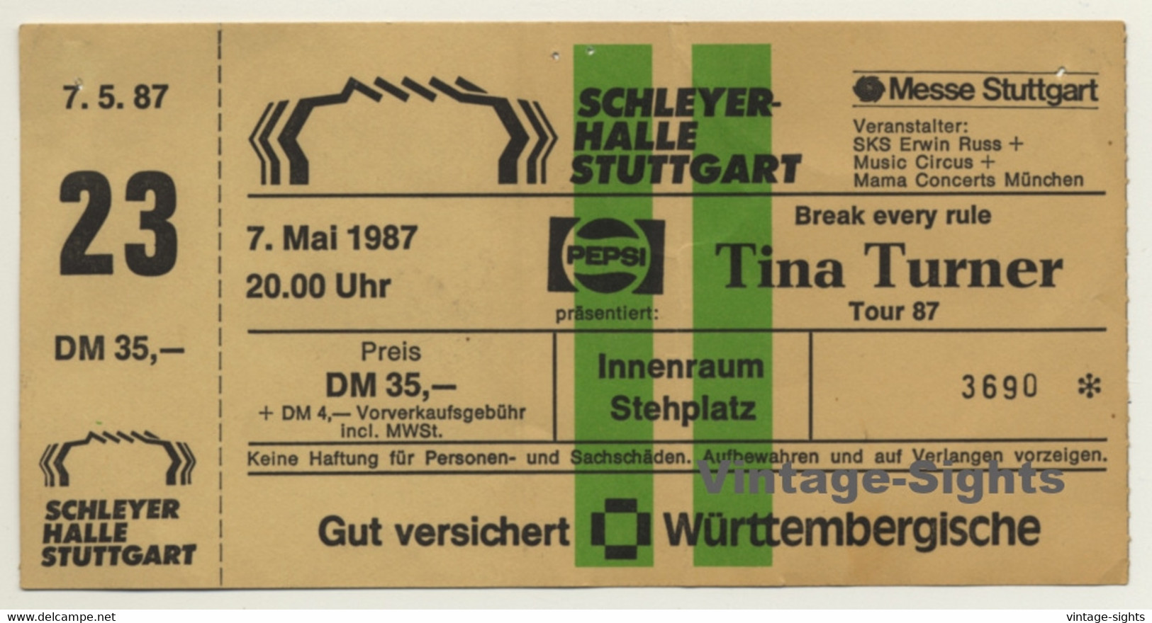 Tina Turner Break Every Rule '87 Ticket Stuttgart - Unused (Vintage Memorabilia) - Entradas A Conciertos