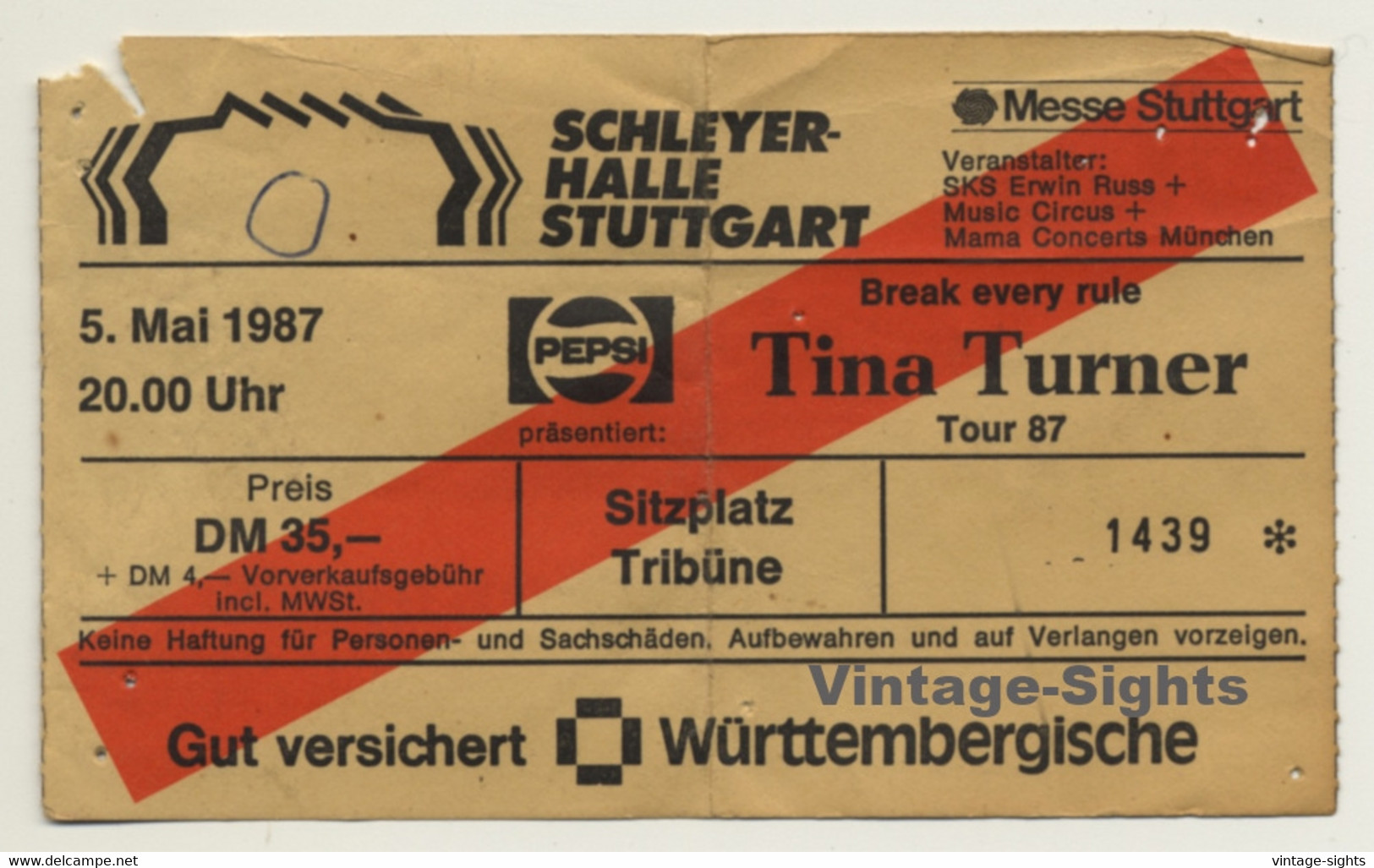 Tina Turner Break Every Rule '87 Ticket Stuttgart - Used (Vintage Memorabilia) - Concerttickets