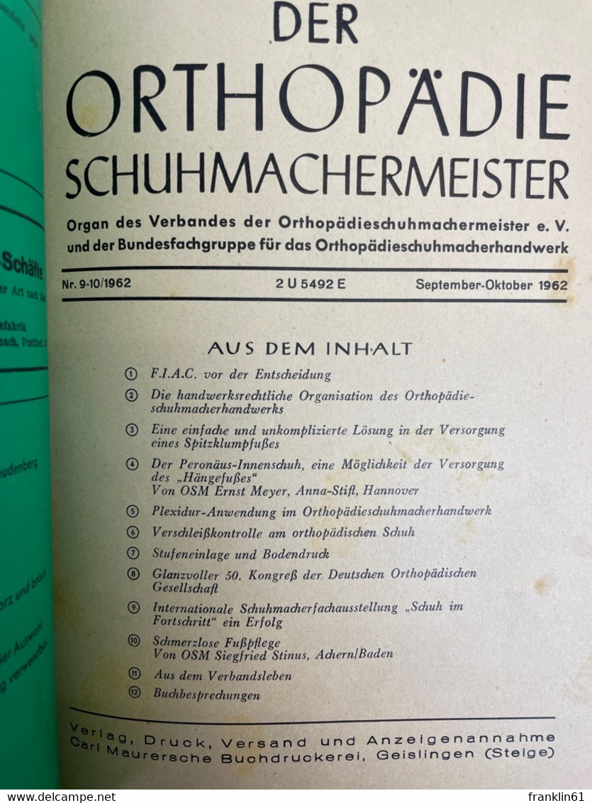 Der Orthopädie Schuhmachermeister. Heft Juni 1962 Bis Dezember 1963 KOMPLETT. - Bricolage