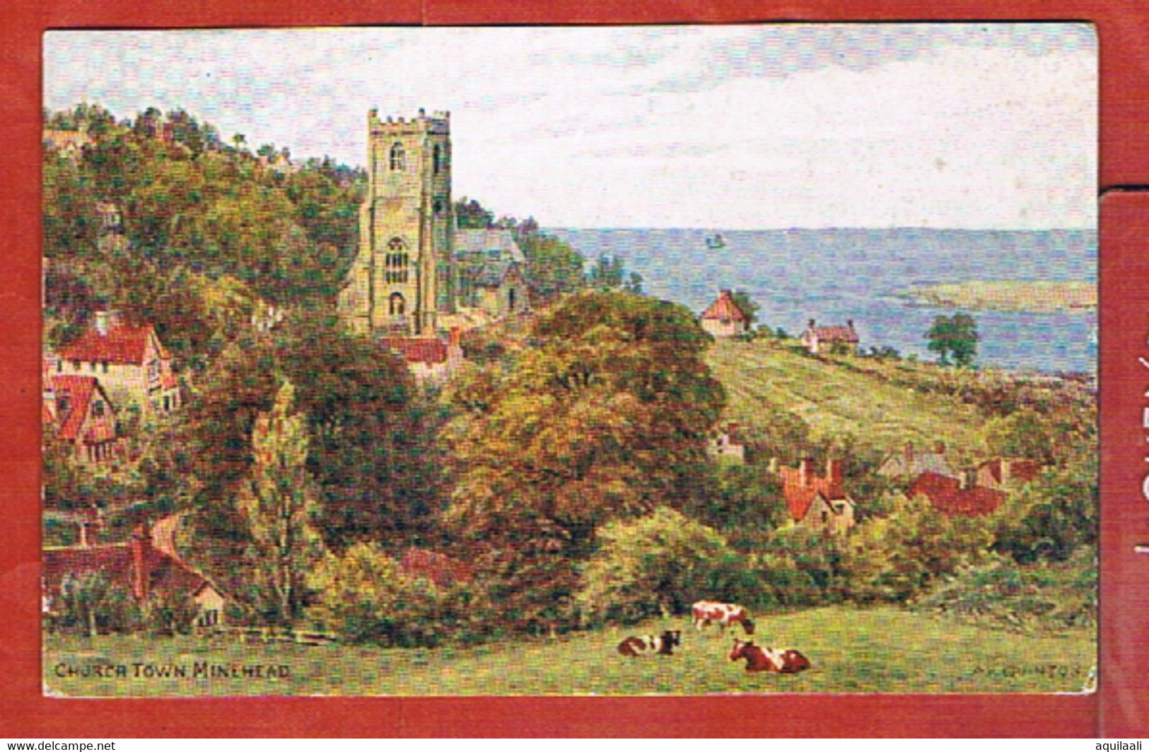 Minehead, West Somerset. Church Town. Illustrated Postcard, Signed "Quinton". - Minehead