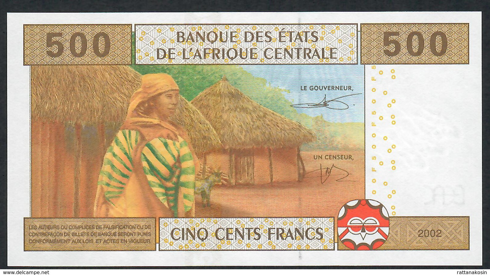 C.A.S. LETTER A GABON  P406Ac 500 FRANCS 2002 UNCOMMON SIGNATURE 11  UNC. - États D'Afrique Centrale