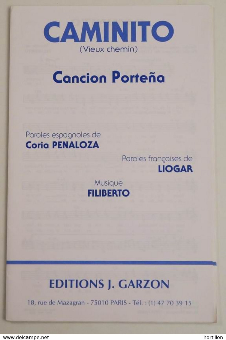 Partition Sheet Music PENALOZA / FILIBERTO : Caminito (Vieux Chemin) Garzon - Liederbücher