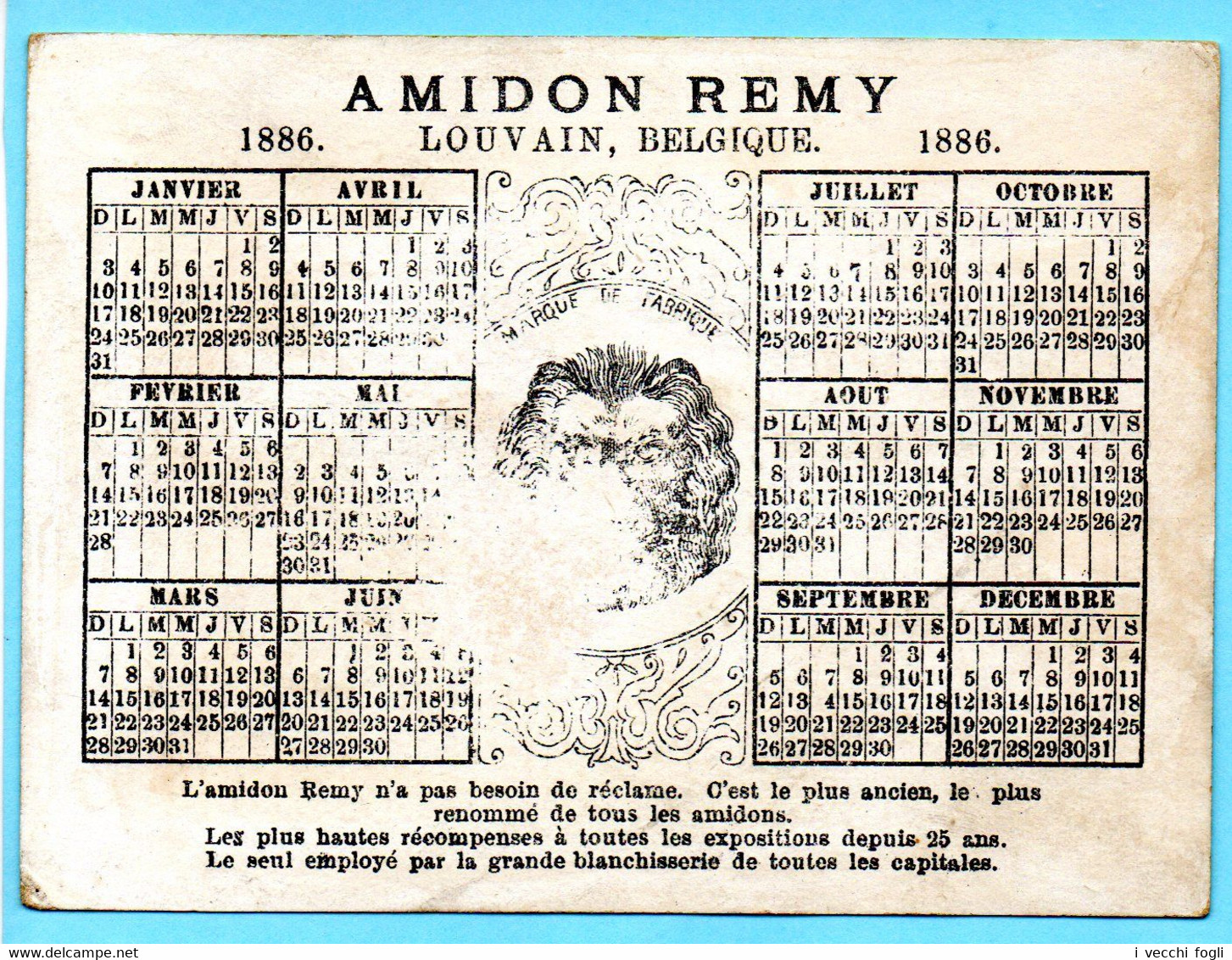 Chromo Amidon Rémy, Calendrier 1886, Année Complète. Petite-fille Et Grand-père.. - Klein Formaat: ...-1900