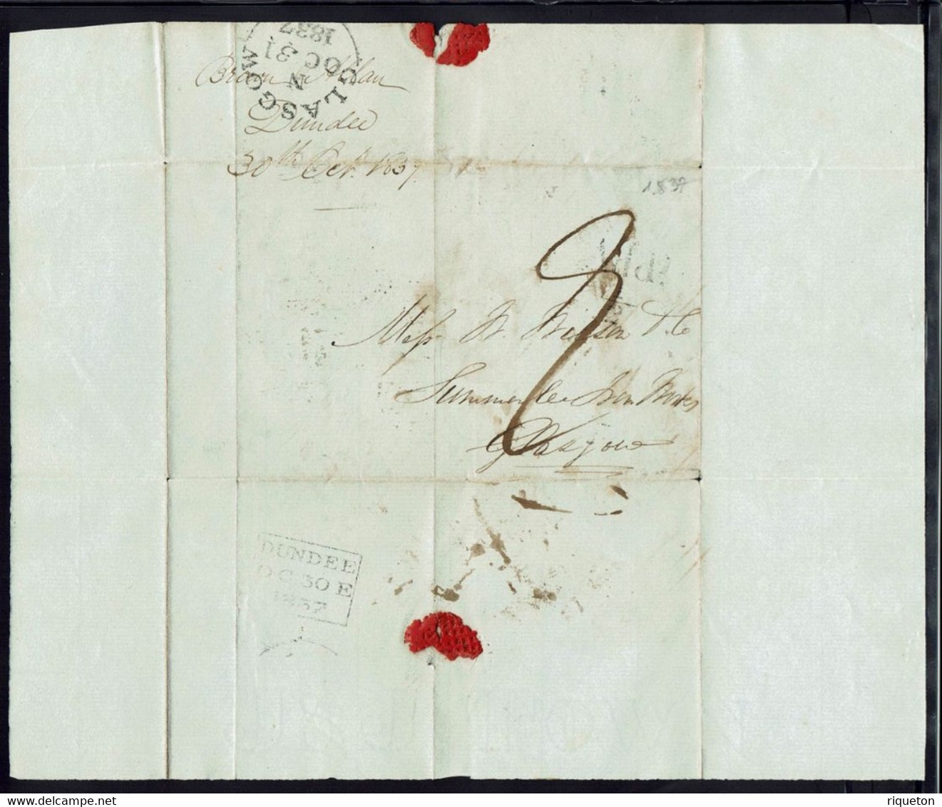Grande -Bretagne. Pli De Dundee Du 30 Octobre 1837. Taxe Manuscrite 5 P. Destination Glasgow.  B/TB. - ...-1840 Vorläufer