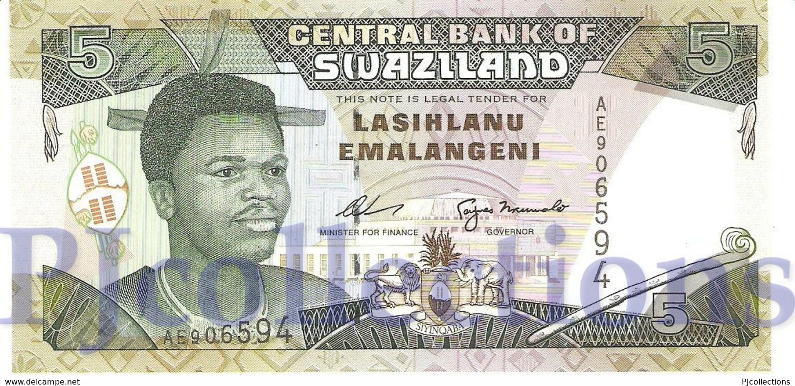 SWAZILAND 5 EMALANGENI 1995 PICK 23a UNC - Swaziland