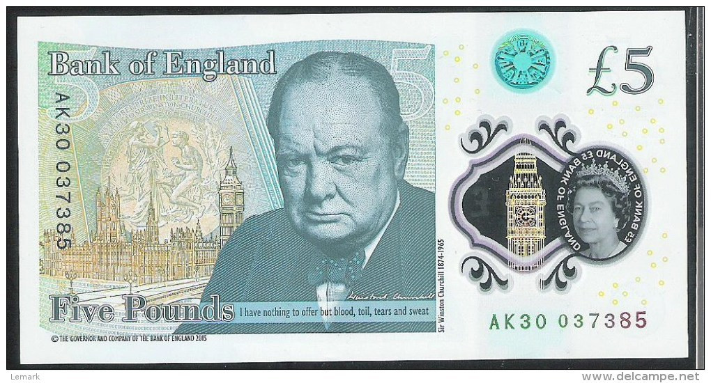 United Kingdom 5 Pound 2015 P394 UNC - 5 Pounds