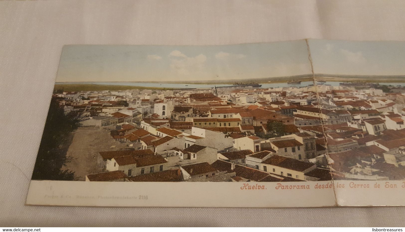 VERY RARE ANTIQUE DOUBLE POSTCARD SPAIN HUELVA - PANORAMA DESDE LOS CERRO DE SAN PEDRO USED 1908 - Huelva