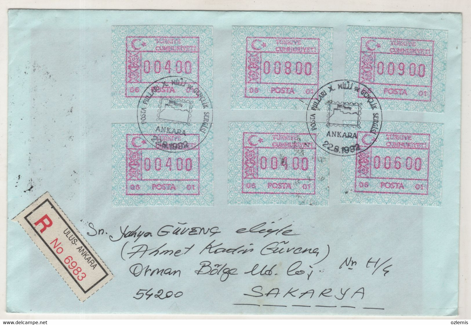 TURKEY,TURKEI,TURQUIE ,TURKEY, AUTOMATON STAMPS ,COVER, 1992 - Briefe U. Dokumente