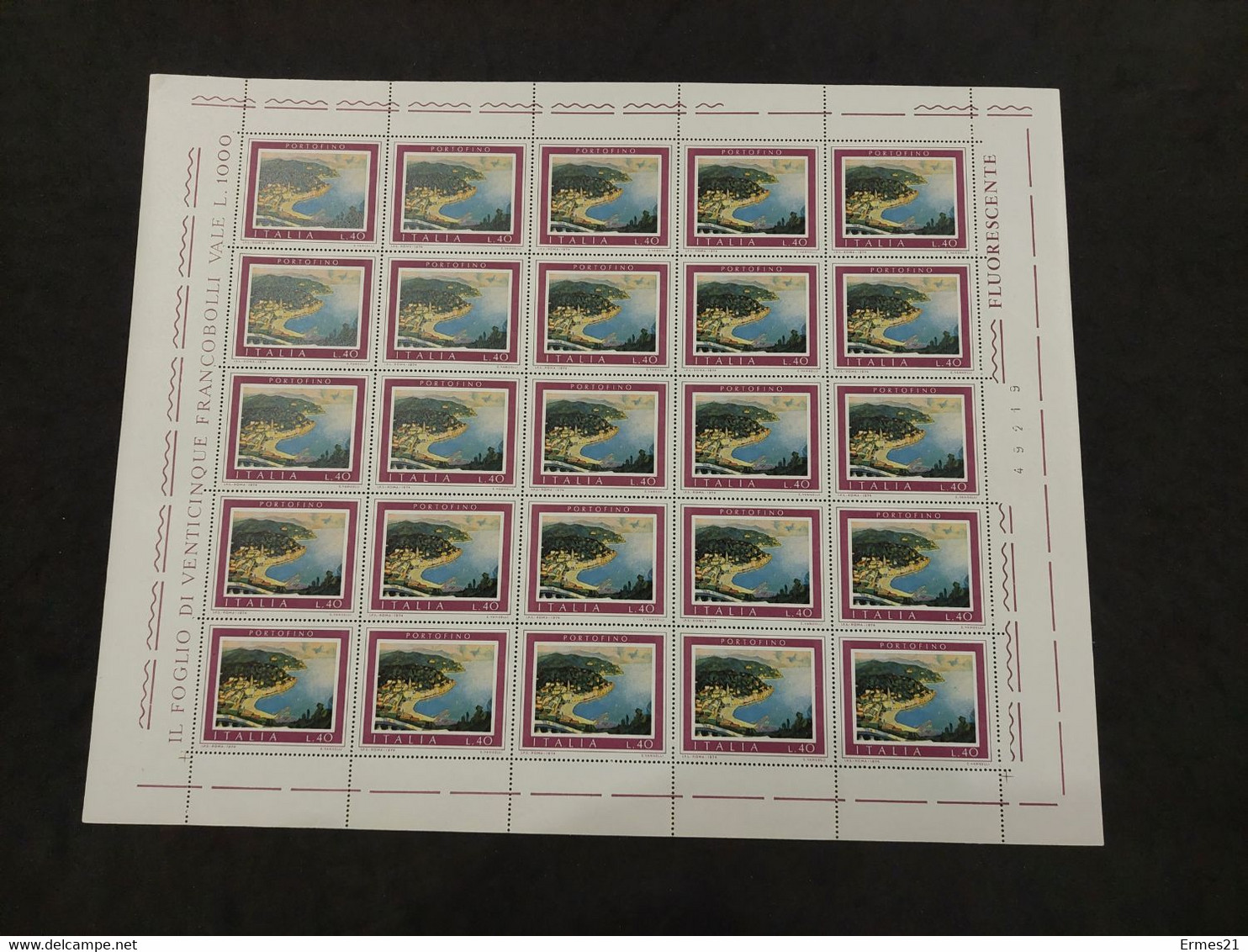 Francobolli Portofino.1974. Valori 40 Lire. Nuovi. Condizioni Eccellenti. Foglio 25pz. Fluorescente. - Full Sheets