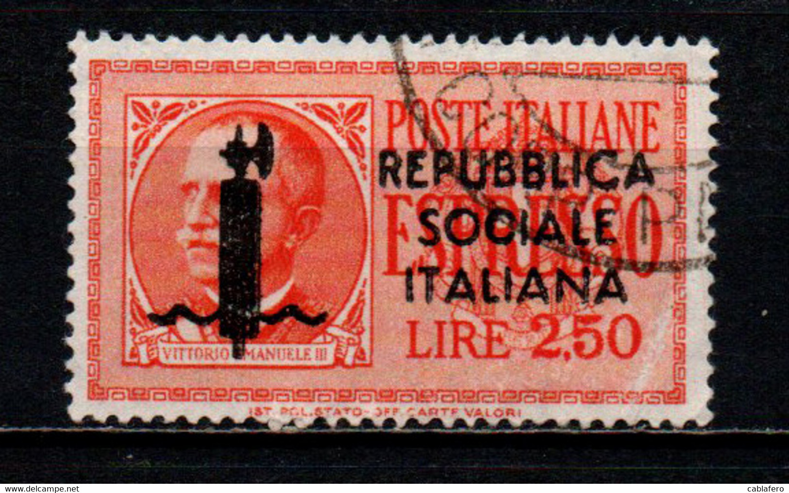 ITALIA RSI - 1944 - EFFIGIE DEL RE VITTORIO EMANULE III - FRANCOBOLLO CON DIFETTO - USATO - Express Mail
