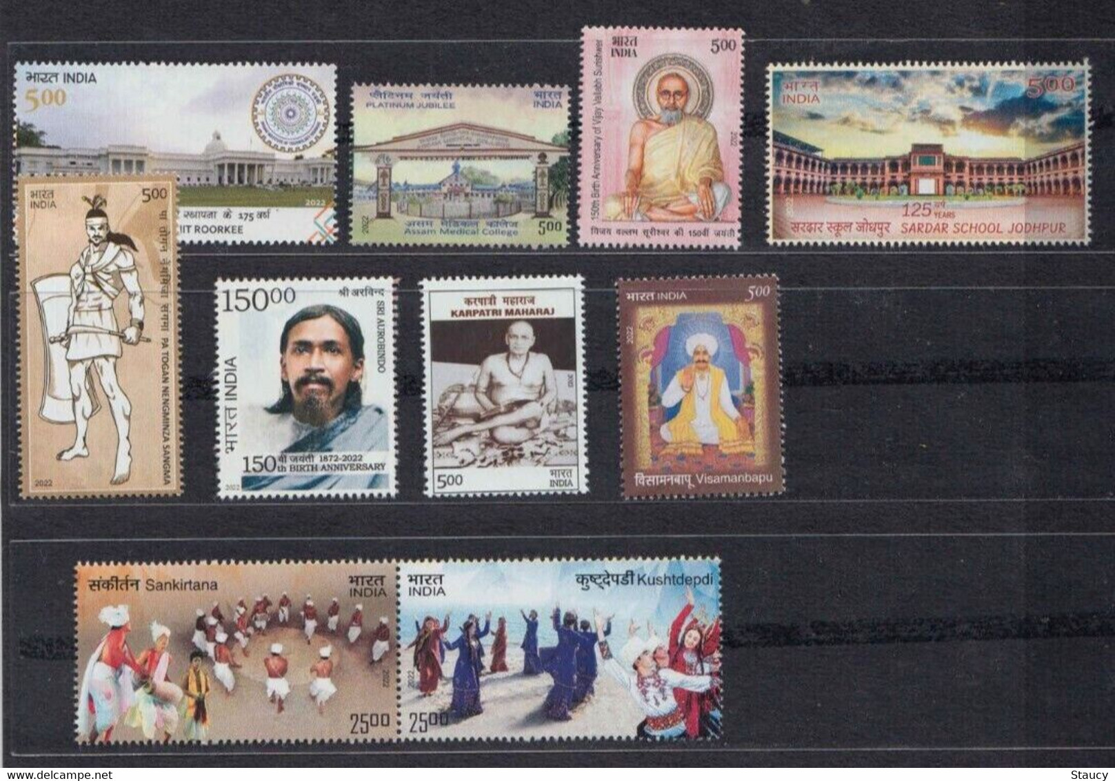 India 2022 Complete Year Collection Of 39v Commemorative Stamps + 5 Miniature Sheets MS, Set / Year Pack MNH - Lots & Serien