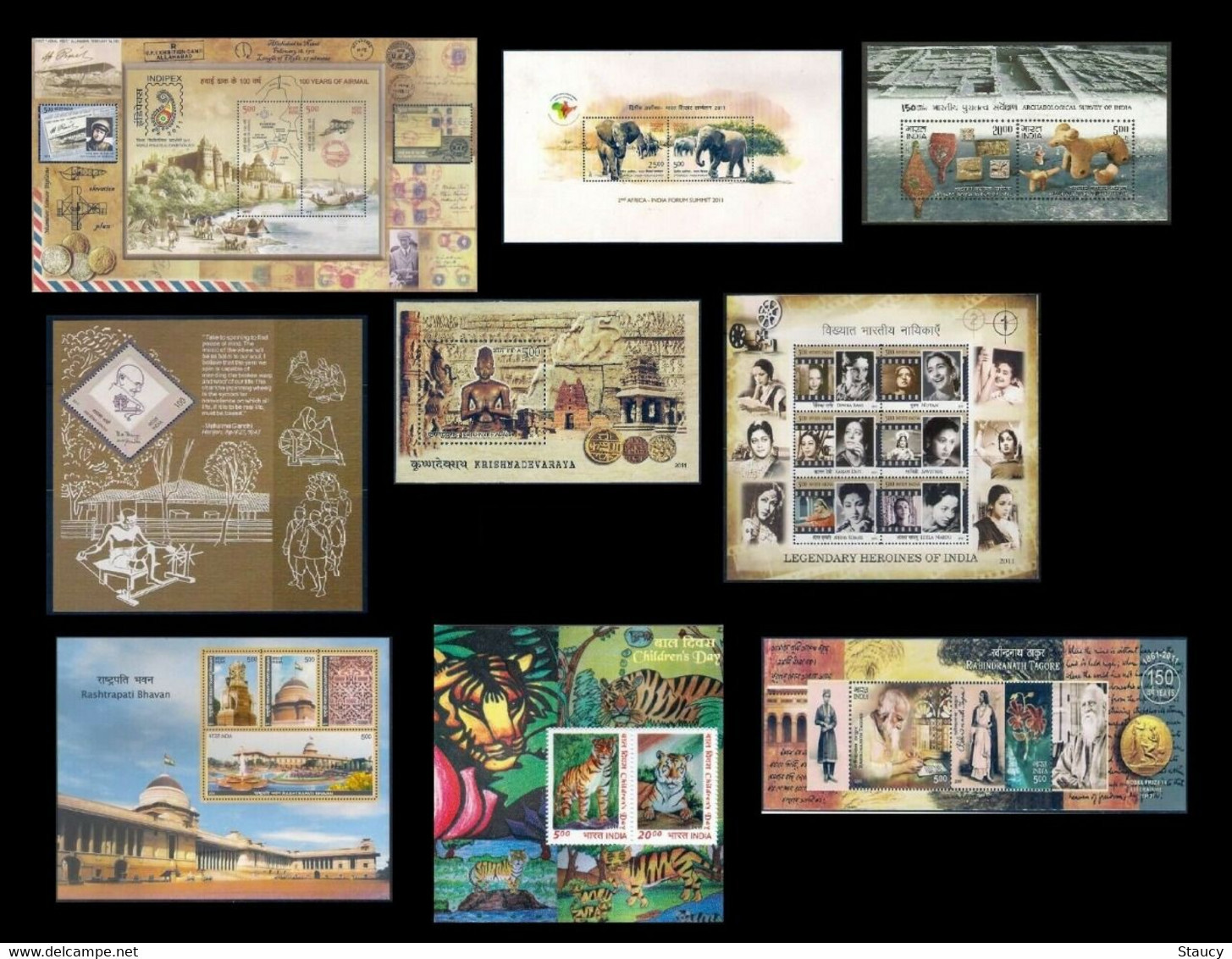 India 2011 Complete Year Miniature Sheets 9v Elephants Cinema Khadi Gandhi MS MNH As Per Scan - Collections, Lots & Series