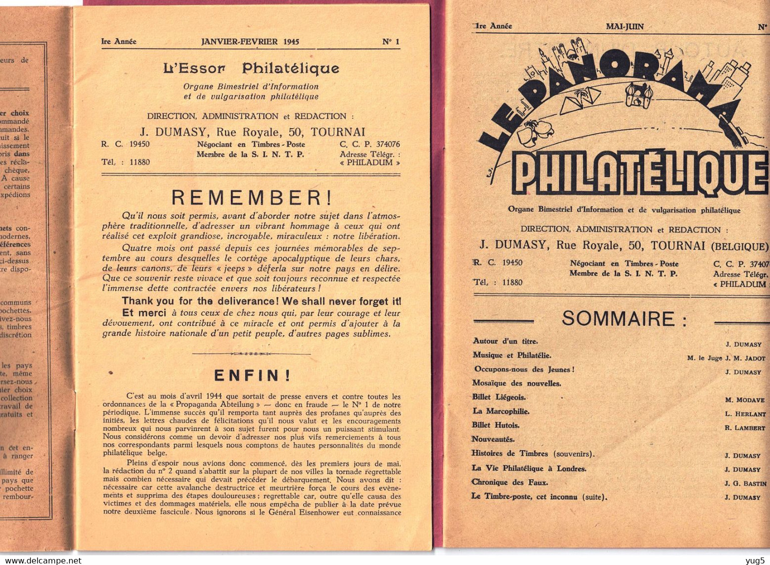 L'Essor Philatélique /Le Panorama Philatélique (Tournai) N° 1 à 13 Janvier 1945 à Juillet 1946 - Francesi (dal 1941))