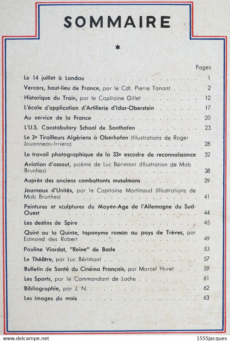 REVUE D’INFORMATION DES TROUPES FRANÇAISES D’OCCUPATION EN ALLEMAGNE N° 22 07-1947 VERCORS IDAR-OBERSTEIN OBERHOFEN - French