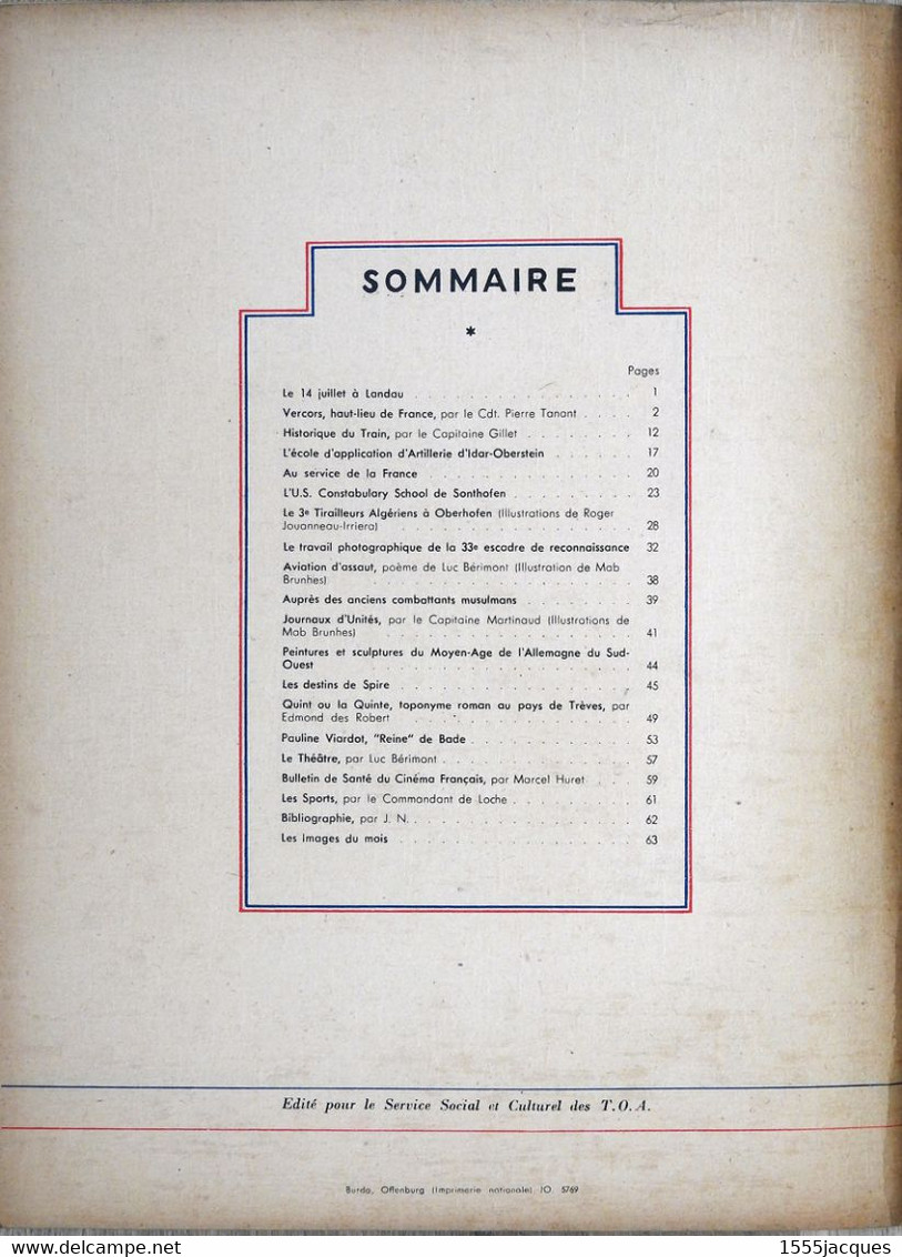 REVUE D’INFORMATION DES TROUPES FRANÇAISES D’OCCUPATION EN ALLEMAGNE N° 22 07-1947 VERCORS IDAR-OBERSTEIN OBERHOFEN