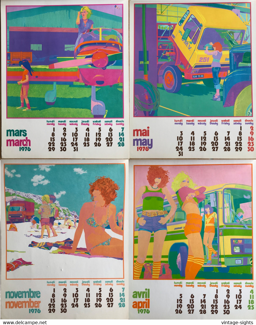 Vintage 1976 Berliet Lyon - France Calendar / Great 70s Illustrations - Grand Format : 1971-80
