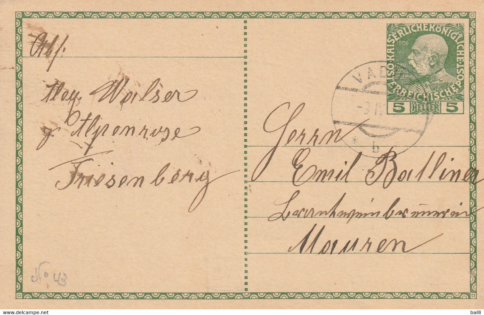 Liechtenstein Cachet Vaduz Sur Entier Postal Autrichien 1912 - Interi Postali