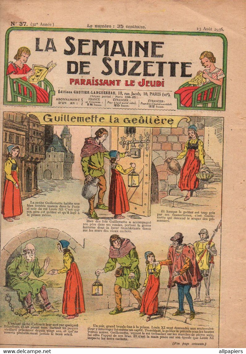 La Semaine De Suzette N°37 Guillemette La Geôlière - La Pension Rose-Aimée - Jupe à Côtes Et Poches Fantaisie...1936 - La Semaine De Suzette