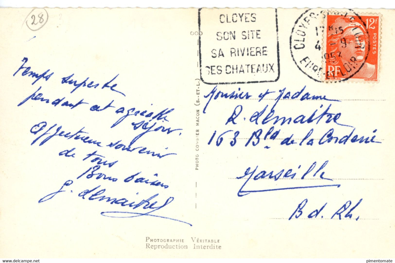 SOUVENIR DE CLOYES SUR LE LOIR EGLISE VUE AERIENNE PONT CHATEAU 1953 - Cloyes-sur-le-Loir